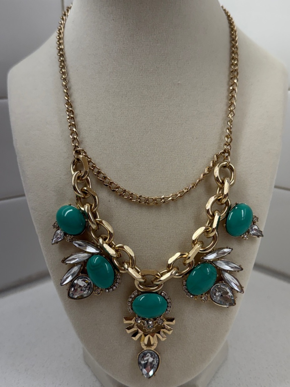 Statement Necklace with Teal Cabochons